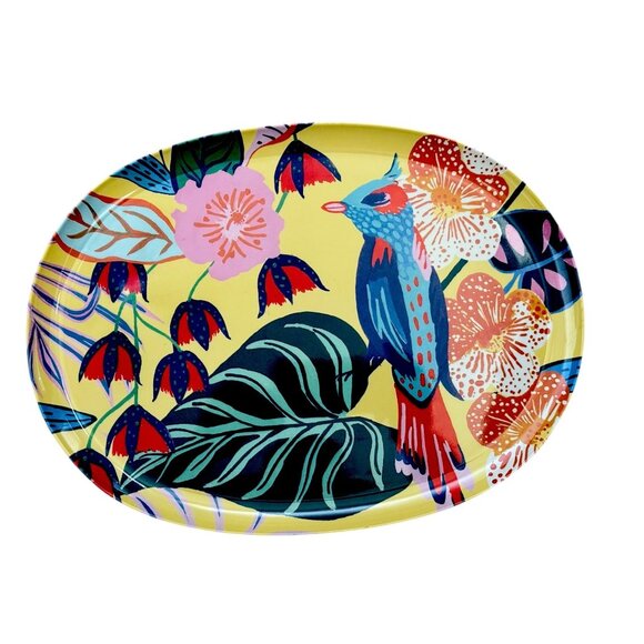 Anthropologie Oval Melamine Platter With Tropical Bird & Floral Design 14"x10.5" - Picture 1 of 6